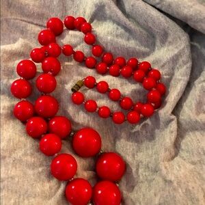 Red beaded necklace large size beads bold statement! excellent condition Vintage